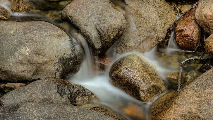 time lapse photo of river, Falling, rocks, blurred, flow, water, HD wallpaper