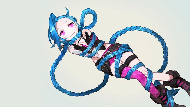 female anime character digital wallpaper, Jinx (League of Legends)