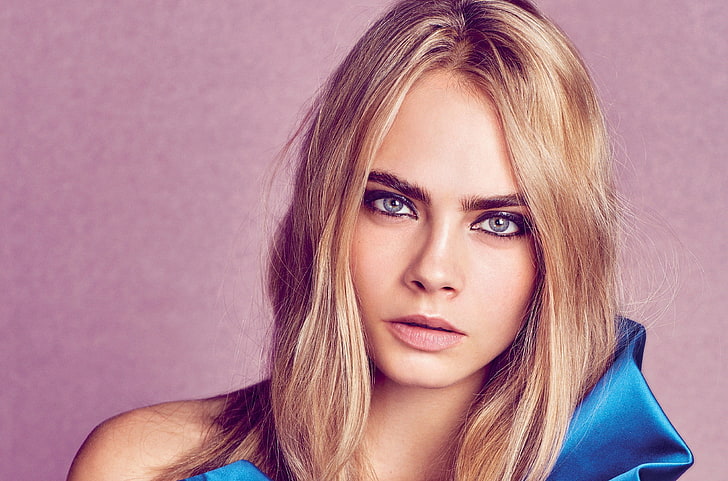 Cara Delevingne, model, blonde, women, face, simple background, HD wallpaper