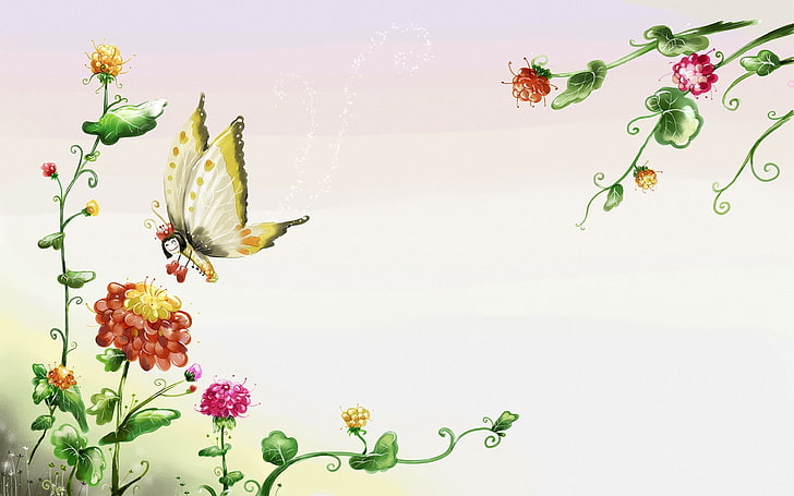 Hd Wallpaper Flowers And Butterfly Clip Art Flight Grass
