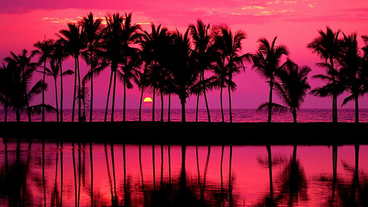 afterglow, usa, waikoloa village, hawaii, calm, red sky, dusk, HD wallpaper