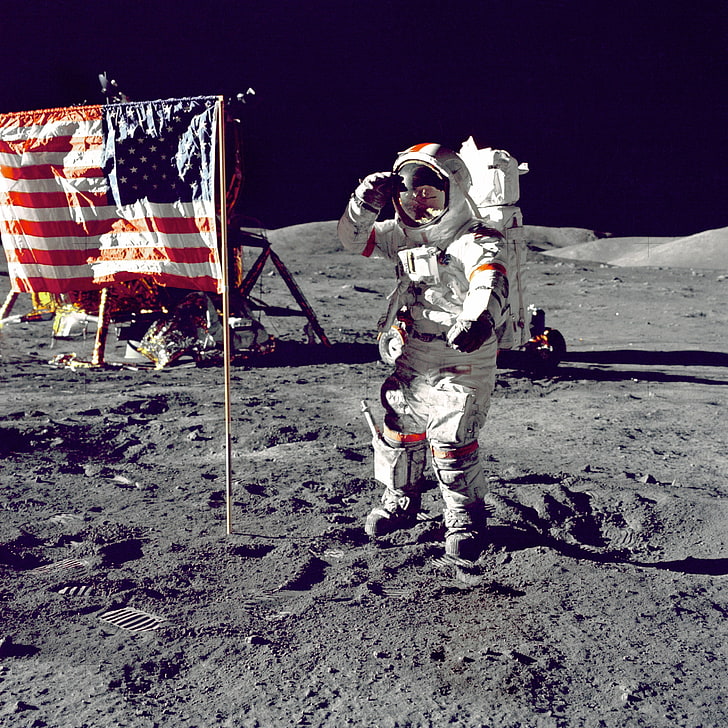 U.S.A. flag, space, surface, The moon, Americans, NASA, astronaut, HD wallpaper
