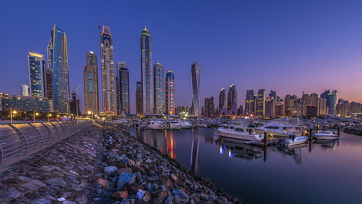 landmark, darkness, uae, evening, dubai, asia, united arab emirates, HD wallpaper