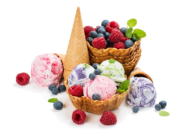 Food, Ice Cream, Berry, Blueberry, Fruit, Raspberry, Still Life