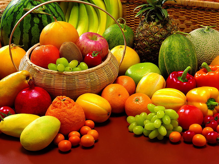 variety of fruits and vegetables, allsorts, pineapple, melon HD wallpaper