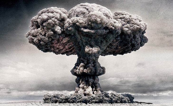 Atomic Mushroom Cloud, gray and red smoke illustration, Funny, HD wallpaper