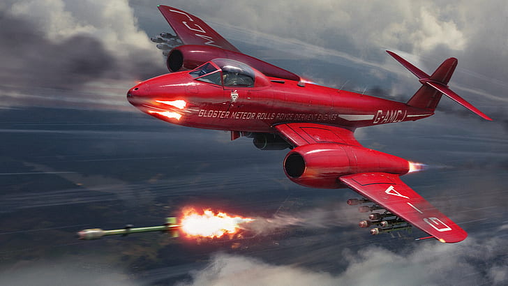 Red, The game, The plane, Flight, Fighter, Rocket, Art, Aviation, HD wallpaper