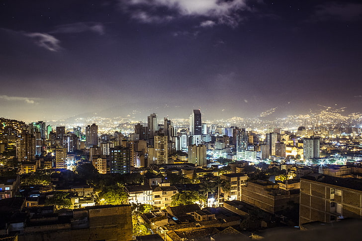 high rise buildings, night, Colombia, Medellin, noche, Republic of Colombia, HD wallpaper