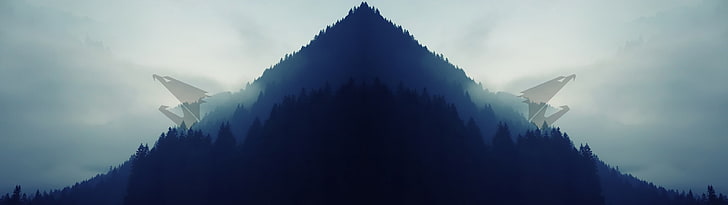 silhouette of mountains, Aorus, landscape, forest, eagle, simple, HD wallpaper
