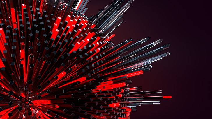 round red and black illustration, 3D, geometry, digital art, abstract, HD wallpaper