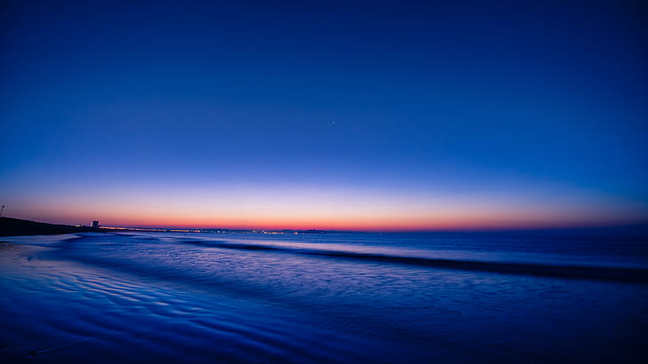 landscape photo of blue sea during sunset, Morning, Dawn, Magic hour, HD wallpaper