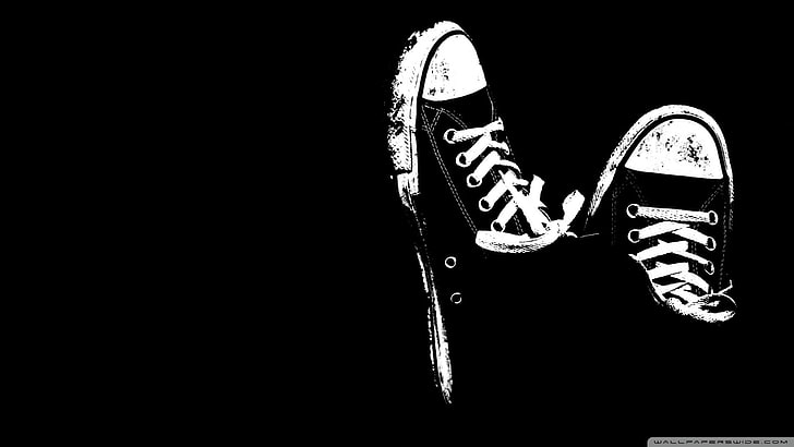 sneakers wallpaper, black background, monochrome, Converse, boots