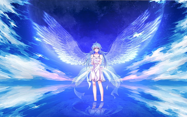 HD wallpaper: Hatsune Miku, blue hair girl, wings, blue haired woman angel  anime | Wallpaper Flare