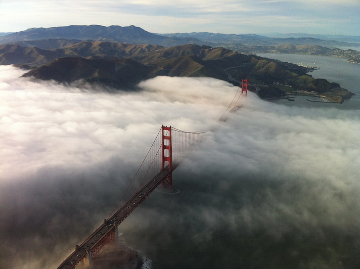 Golden Gate Bridge, cloud - sky, nature, day, mountain, transportation, HD wallpaper