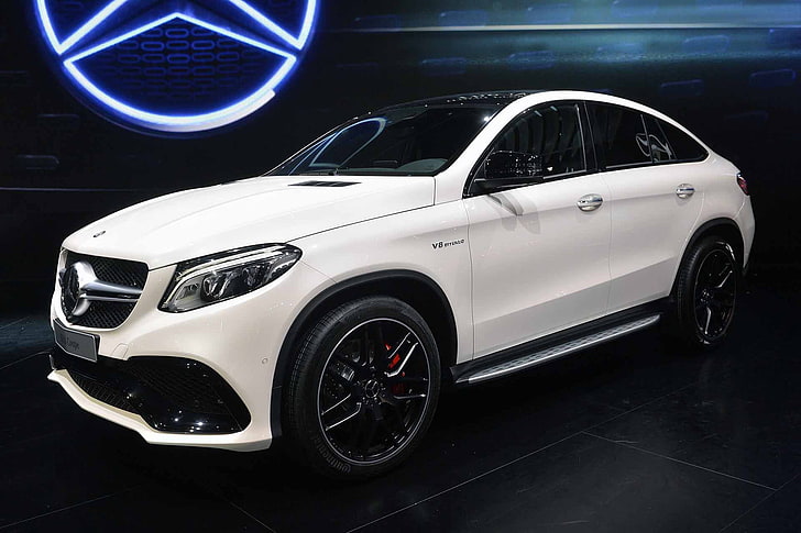 red sedan, mercedes-benz gle, coupe, 2016, white, side view, car
