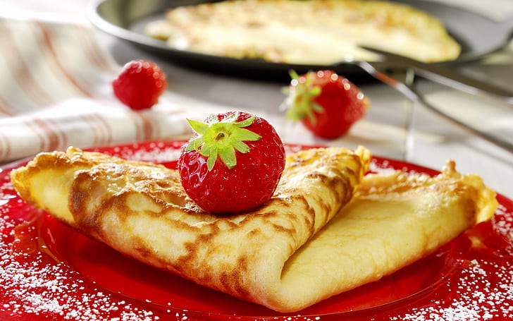 Strawberry pancake, pancake with strawberry, HD wallpaper