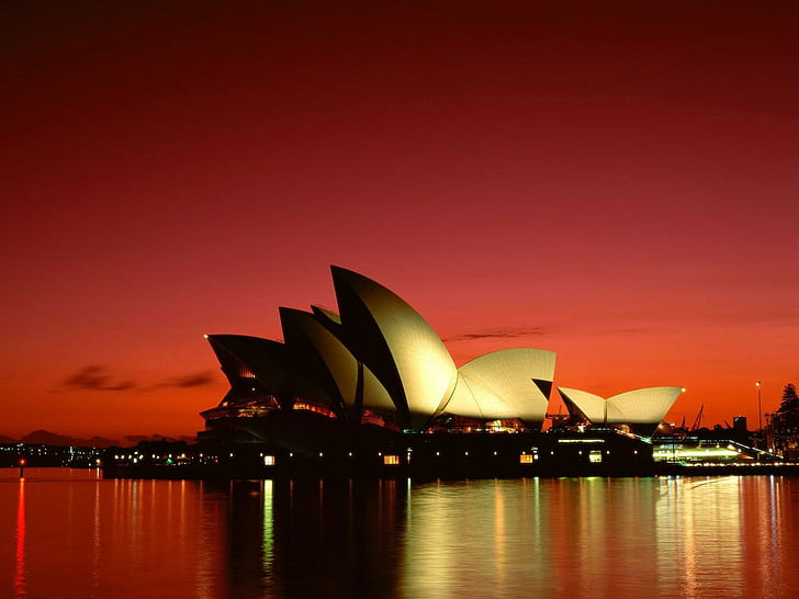 architecture, Sydney, Sydney Opera House, Australia, red, HD wallpaper