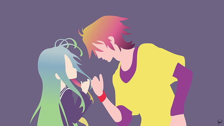 man looking on woman wallpaper, anime, No Game No Life, Shiro (No Game No Life), HD wallpaper