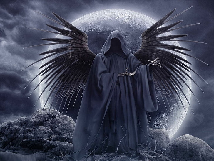 grim reaper illustration, death, Moon, fantasy art, cloud - sky