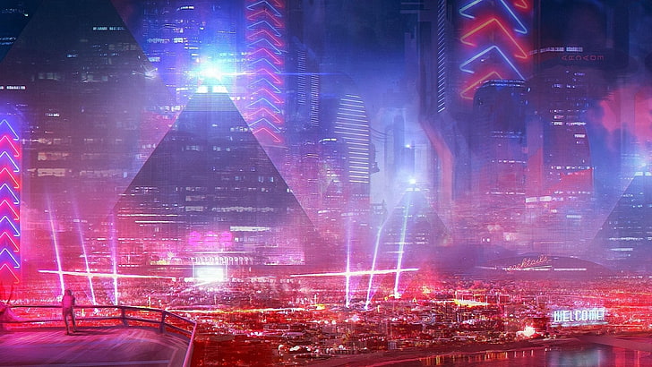 futuristic, futuristic city, science fiction, cityscape, illuminated, HD wallpaper