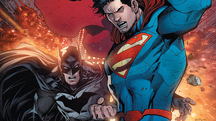 Superman and Batman illustration, DC Comics, young adult, one person