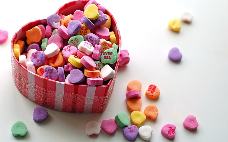 Heart shaped candy, heart shape candy lot, photography, 2560x1600