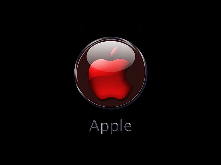Red Apple Logo, Apple logo, Computers, black background, sign, HD wallpaper