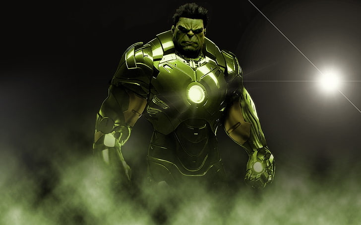 Iron-Man Hulk digital wallpaper, crossover, Marvel Comics, futuristic