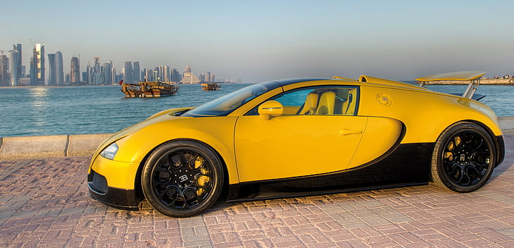 yellow Bugatti Veyron, supercar, grand, sport, 16 4, 2012, qatar, HD wallpaper