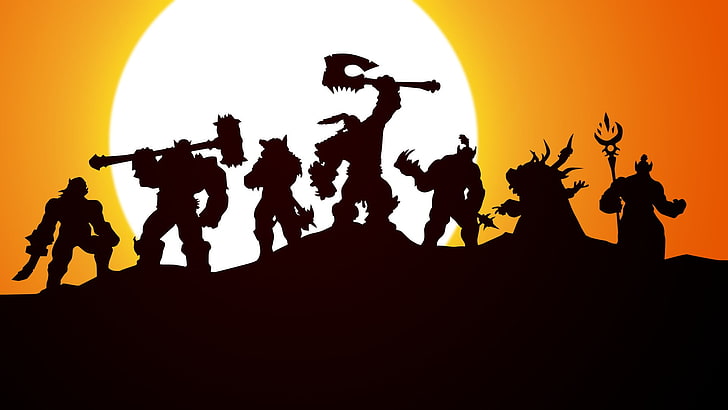 silhouette of game characters digital wallpaper, orcs, wow, world of warcraft