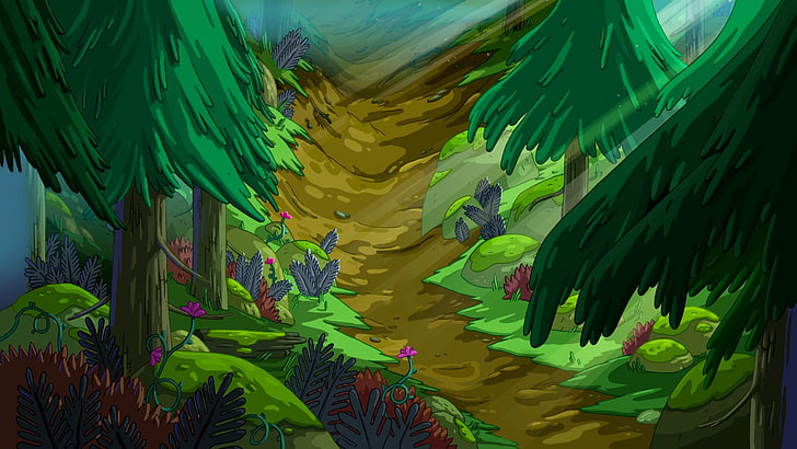 green pine trees wallpaper, Adventure Time, cartoon, green color, HD wallpaper