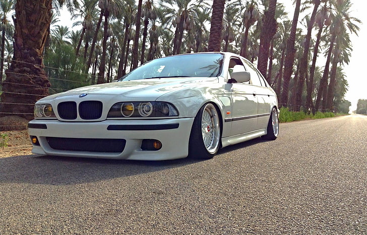 white BMW E39 sedan, Road, Tuning, BBS, Stance, car, land Vehicle, HD wallpaper
