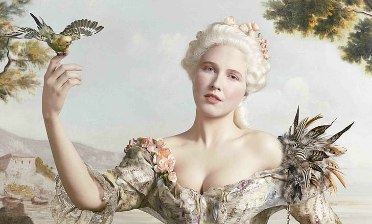 Marie Antoinette, gown, digital, satin, costume, beautiful, model, HD wallpaper