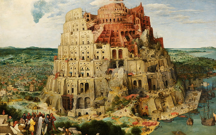 beige building painting, Tower of Babel, Pieter Bruegel, classic art