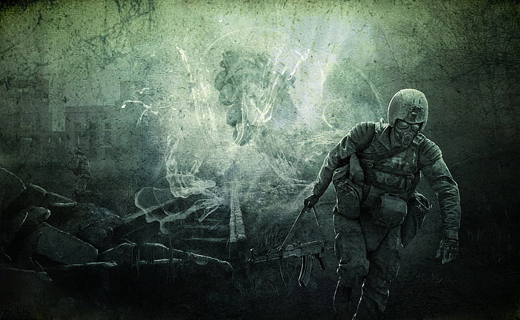 running soldier digital wallpaper, weapons, art, soldiers, Call Of Pripyat