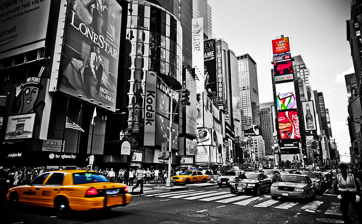 High Quality, selective color photography of New York Time Square, HD wallpaper