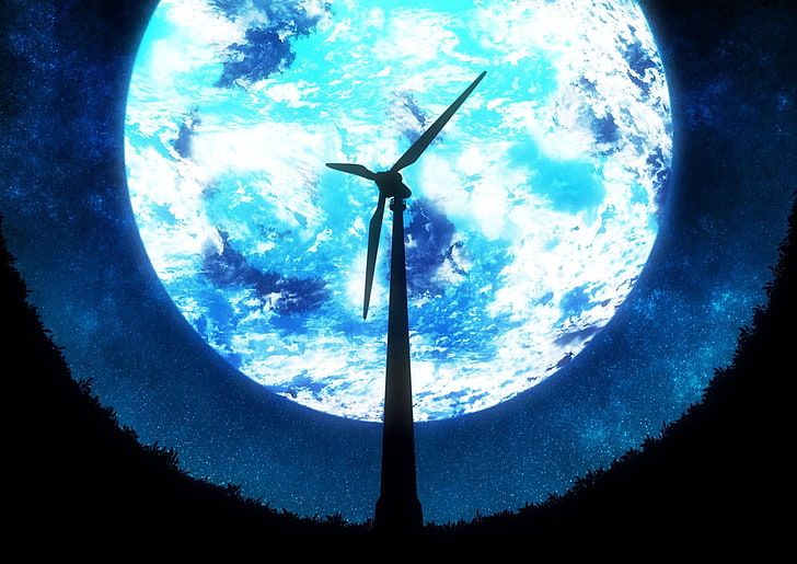 Moon, wind turbine, environmental conservation, fuel and power generation