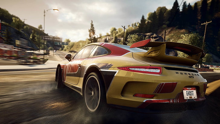 yellow and red Porsche car videogame screenshot, Porsche 911 GT3