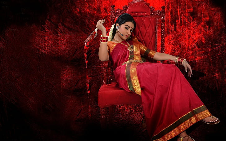 Trisha Krishnan, women's red and orange sare, dress, woman, death, HD wallpaper