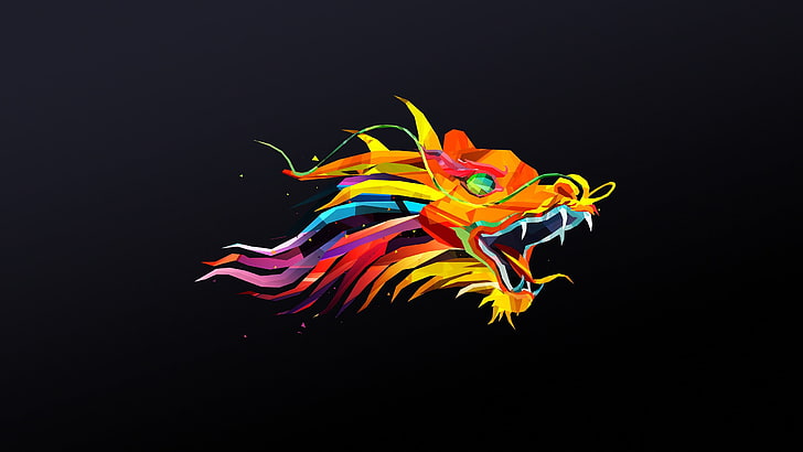 multicolored dragon head illustration, abstract, Justin Maller