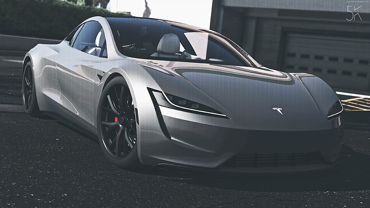 GTA 5, electric car, 2020 Cars, 4K, Tesla Roadster, mode of transportation, HD wallpaper