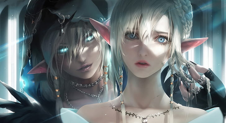 anime, artwork, Blonde, blue eyes, digital art, elven, fantasy Art, HD wallpaper