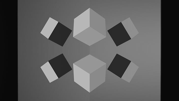 cube, symmetry, monochrome