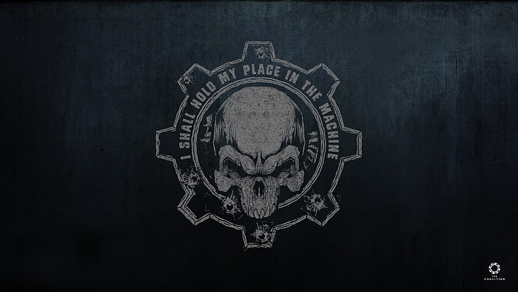 gray skull logo, Gears of War 4, consoles, black background, no people