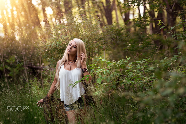 blonde, nature, women outdoors, sunlight, 500px, Evan Kane, HD wallpaper