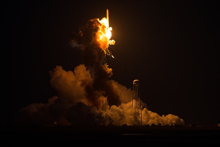 launching, launch pads, OrbitalATK, Antares, exploding, burning, HD wallpaper