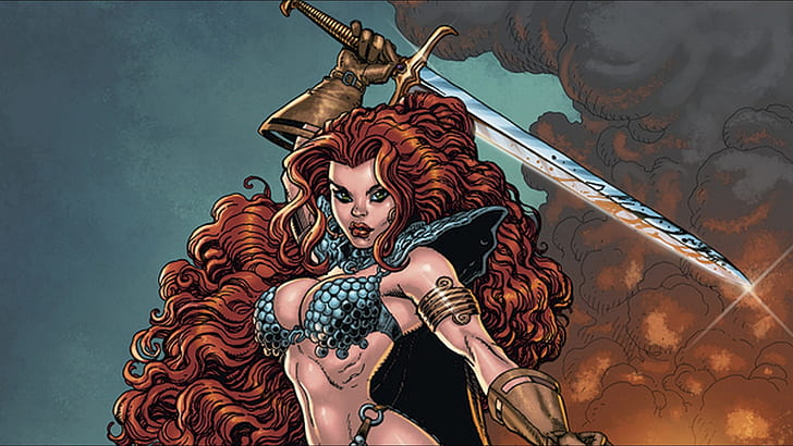 Red Sonja HD, red haired woman character, comics, HD wallpaper