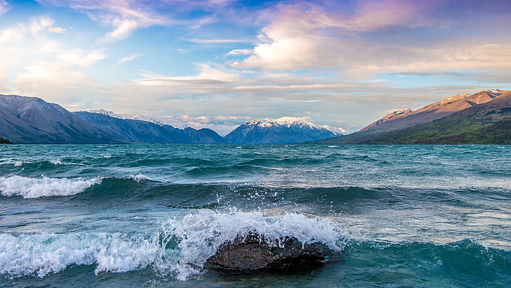 ocean waves, landscape, Ultra  HD, sea, mountain, nature, scenics