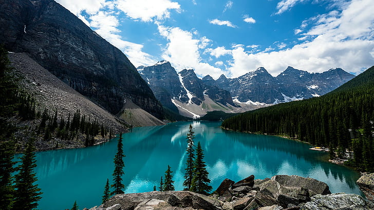 nature, water, mountains, Moraine Lake, Canada, HD wallpaper