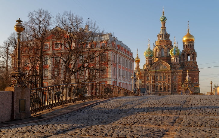 black lamp post, bridge, the building, Saint Petersburg, temple